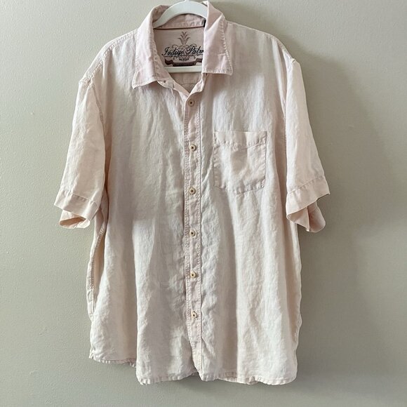 Mens Linen Button Down XXL Pink Indigo Palms Resort Vacation Beach quiet luxury - Picture 1 of 6